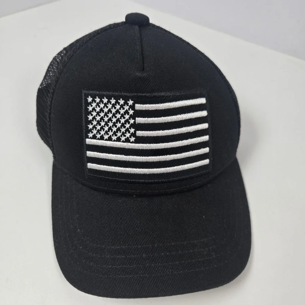 Knuckleheads Trucker Hat Kids XS Black American Flag Snapback Mesh Cap 6-12m